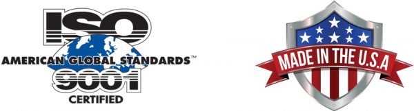 ISO 9001:2015 and Made in USA certification badge